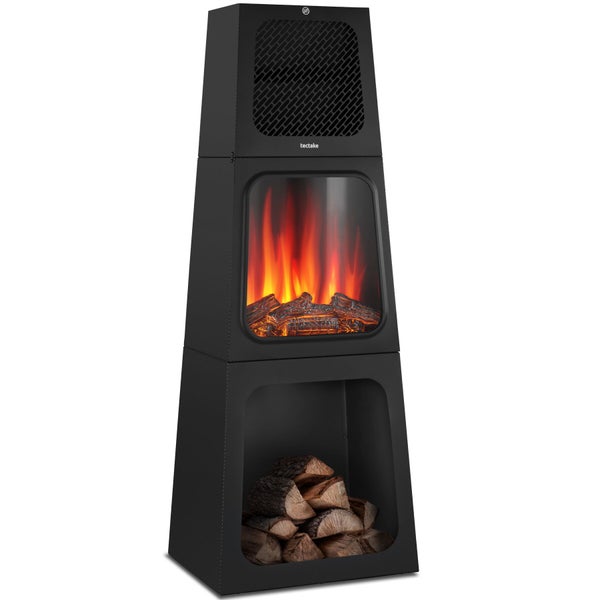 Dekokamin mit Heizfunktion, Flammenillusion und Holzlagerfach