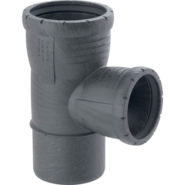 Geberit Silent-Pro Abzweig 90 Grad aus dunkelgrauem Kunststoff für schallgedämmte Abwassersysteme.
