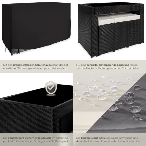 Rattan Barset tectake Ibiza 2 Bezugssets mit Aluminiumgestell schwarz