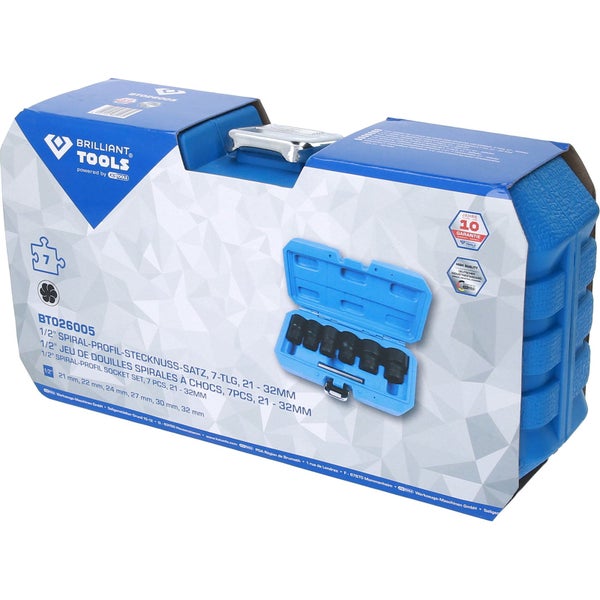 Brilliant Tools Spiralprofil Stecknuss Satz, 7-teilig, 21 bis 32 Millimeter im Koffer