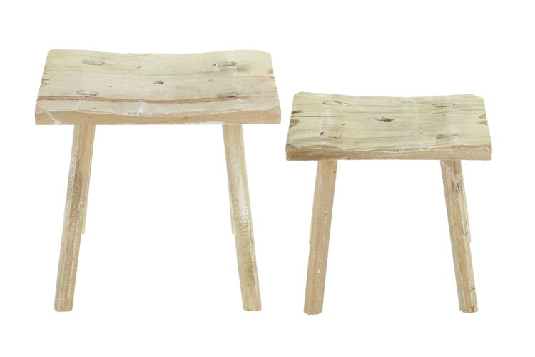 FRANK FLECHTWAREN | Holzhocker Rustikal, 2er Set, HOLZ, 30 x 18 x 28 cm, 35 x 22 x 35 cm