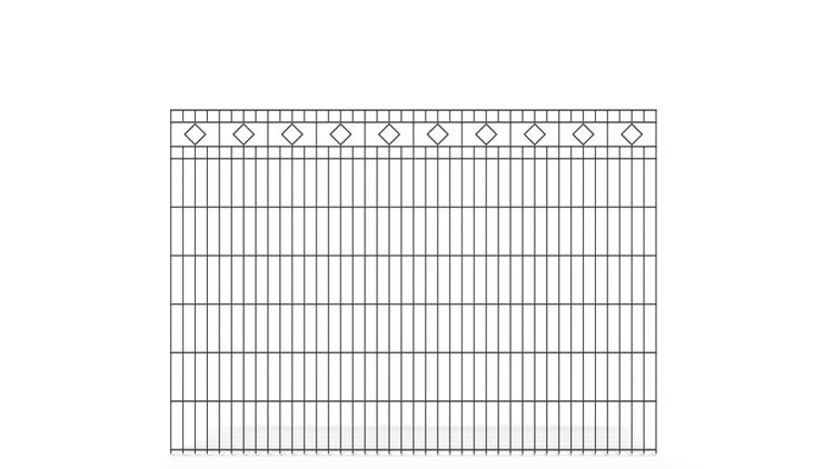 Doppelstabmatte 6/5/6 mit Raute ZAUNGURU BASIC-Linie, Schmuckzaun, Höhe: 143cm, Breite: 200,5cm, Doppelstabmattenzaun verzinkt und zusätzlich in RAL 7016 Anthrazitgrau pulverbeschichtet