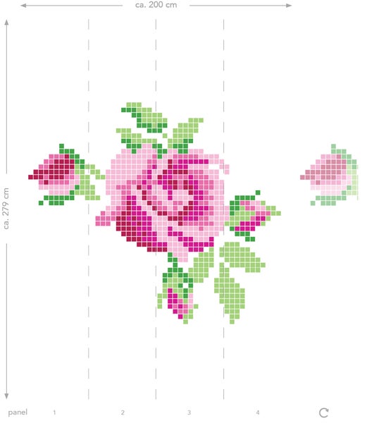 Pixel-Rose als Wandbild, circa 200 mal 279 Zentimeter