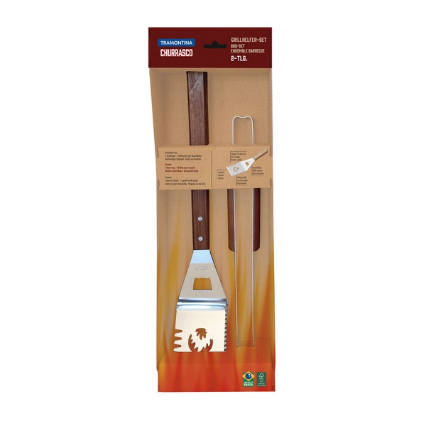Tramontina Churrasco Grillhelfer Set, 2-teilig, mit Grillzange und Grillwender aus Edelstahl und Hartholz