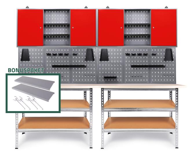Ondis24 Werkstatt Set Uwe 240cm Rot komplett Lochwand Werkzeugschrank, Werkstatteinrichtung, Werkbank