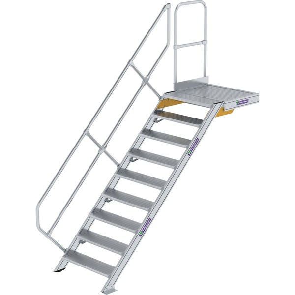 Günzburger Steigtechnik Treppe mit Plattform 45° Stufenbreite 800 mm 9 Stufen Aluminium geriffelt - 600449