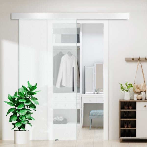 HOMCOM Glasschiebetür Schiebetür Tür Zimmertür mit Griffstange einseitig satiniert 102,5 x 205cm