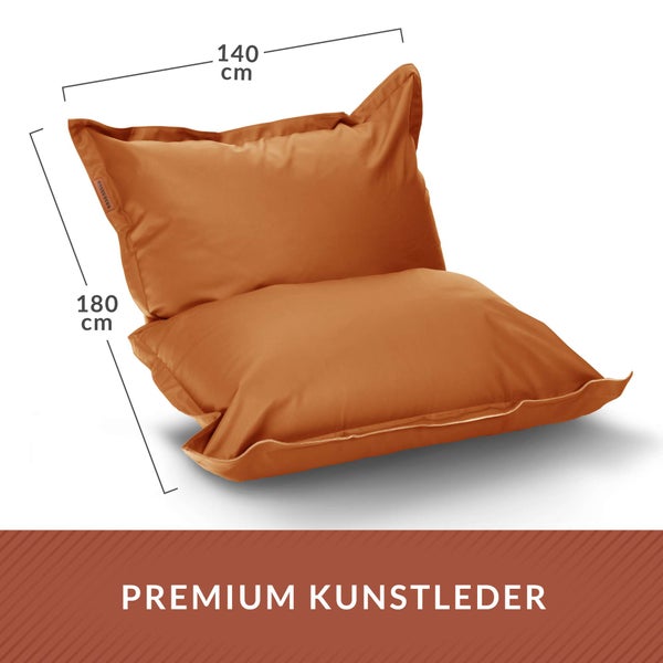 Green Bean XXL Riesen-Sitzsack aus Kunstleder mit EPS Perlen Füllung  - 140 x 180 cm 380 Liter - Bean Bag Sitzkissen Sitzpuff Sitzsessel Bodenkissen Lounge - Cognac