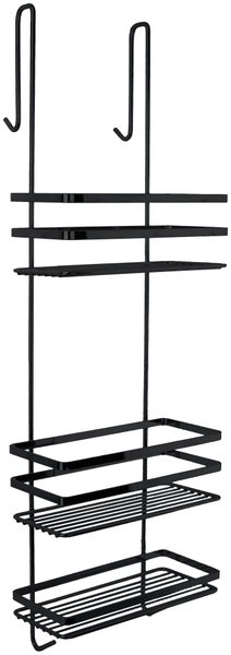 Schwarzes Duschregal aus Metall zum Einhängen mit drei Ablagekörben.