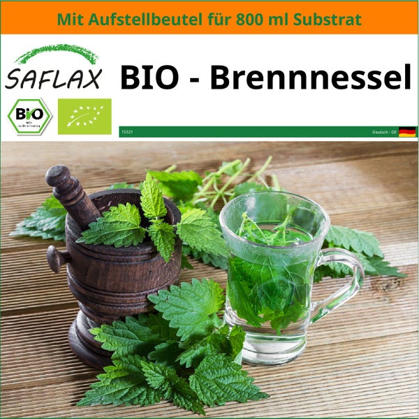 SAFLAX Garden in the bag - BIO - Brennnessel - Urtica dioica - 2000 Samen - Mit Anzuchtsubstrat im praktischen, selbst aufstellenden Beutel