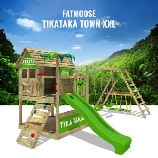 Fatmoose Spielturm Klettergerüst TikaTaka mit Surfanbau - apfelgrün