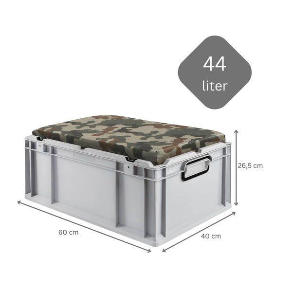 PROREGAL Eurobox NextGen Seat Box Camouflage HxBxT 26,5 x 40 x 60 cm 44 Liter Griffe Geschlossen Eurobehälter Sitzbox Transportbox