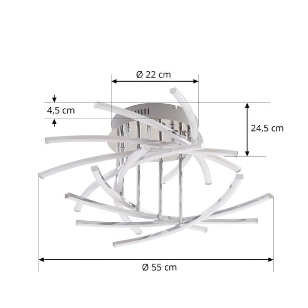 Lindby LED Deckenleuchte Flakira dimmbar (Modern) in Chrom aus Aluminium (1 flammig, ) - Lampe Deckenlampe Wohnzimmerleuchte