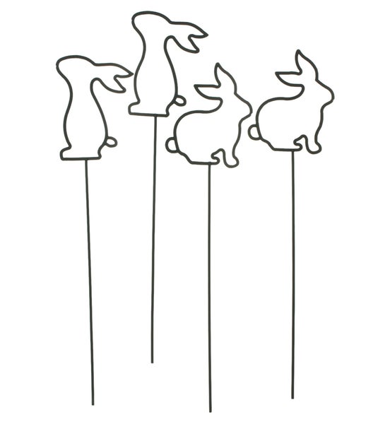 FRANK FLECHTWAREN|Blumenstecker Hasenbande, 4er Set, 7 x 30 cm, METALL