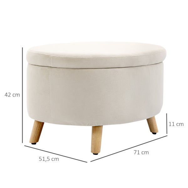 HOMCOM Sitzbank mit Stauraum, Oval Polsterbank mit Deckel, Bettbank mit Samtoptik, für Flur Schlafzimmer Wohnzimmer, Holzbeine 71 x 51,5 x 42 cm Beige