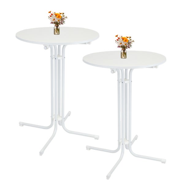 2x Stehtisch klappbar Ø 80 cm Höhe 110 cm Stahl Gastrotisch Partytisch Bistrotisch Tisch in Weiß