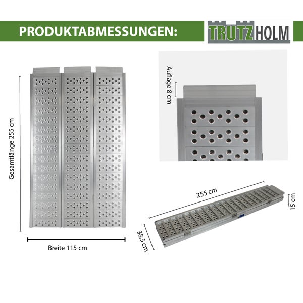 DREIBREIT by TRUTZHOLM 3-fach Auffahrrampe klappbar Alu  255cm 115 cm Breite 1020kg grau gelocht