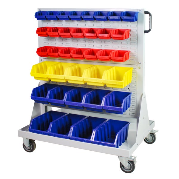 PROREGAL Rollwagen mit 4 Schlitzplatten + 72 Sichtlagerboxen | HxBxL 126x106x73cm | Lichtgrau