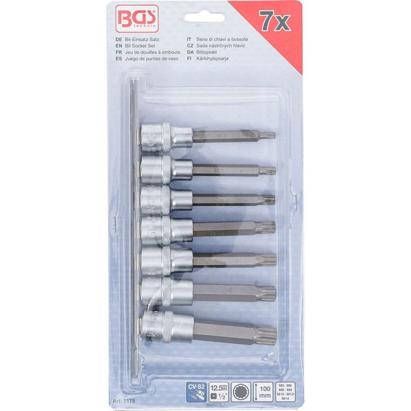 BGS Bit-Einsatz-Satz Antrieb Innenvierkant 12,5 mm (1/2) Innenvielzahn (für XZN) M5 - M14 7tlg. - 5175