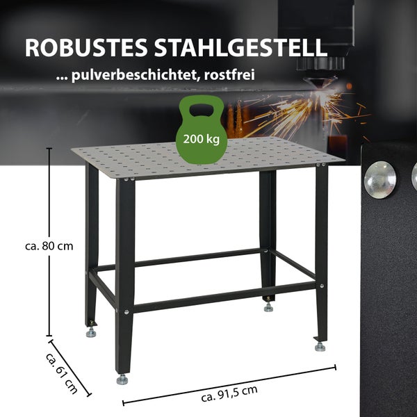 Schweißtisch mit Lochplatte Stahl 91,5 x 61 x 80 cm Tragkraft 200 kg Arbeitstisch in Mattschwarz
