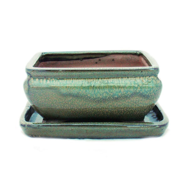 Bonsai-Schale mit Unterteller Gr. 2 Oliv-Braun eckig Modell G81 L 14,5cm B 11,3cm H 6,6cm