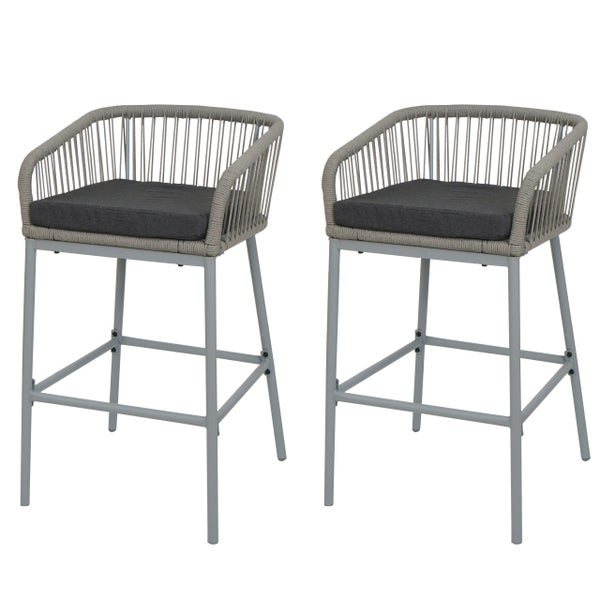 Zwei Barhocker mit Armlehne und Sitzkissen