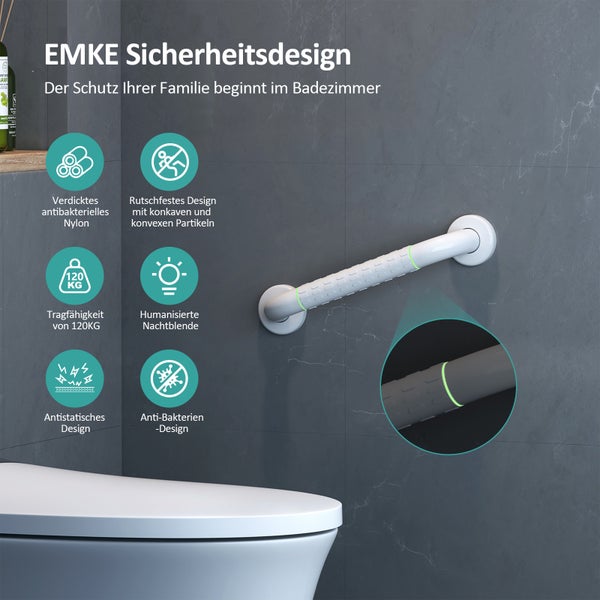 EMKE Haltegriffe für Senioren – Rutschfester Badezimmer Haltegriff mit Leuchtringen, 40 cm Duschgriff und Duschhalterung für sichere Nutzung in Dusche, Bad oder Badewanne