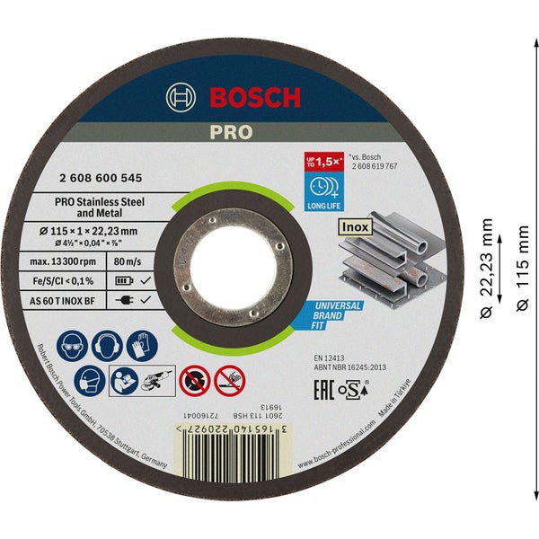 Bosch PRO Stainless Steel and Metal Trennscheibe 115 x 1 x 22,23 mm - 2608600545