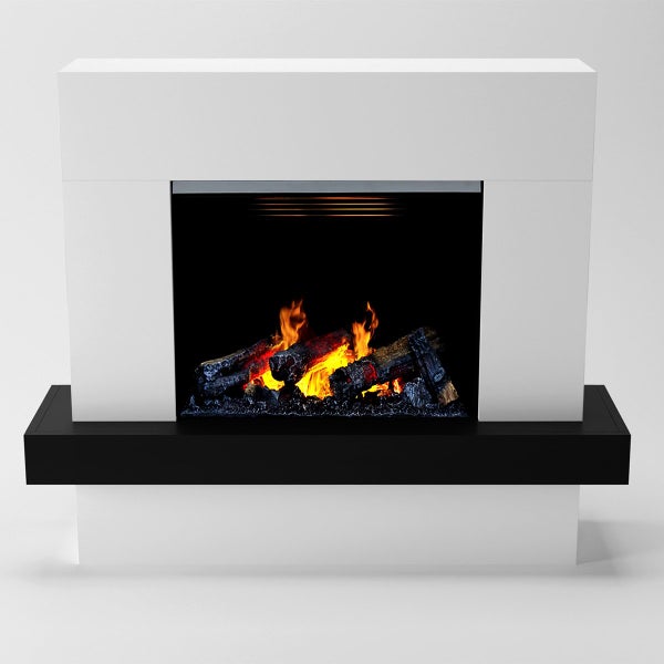 GLOW FIRE Elektrokamin 'Hera Opti Myst' | Wasserdampf Kamin mit Heizung inkl. Holz in weiß als Standkamin| HxBxT: 110x126x32cm