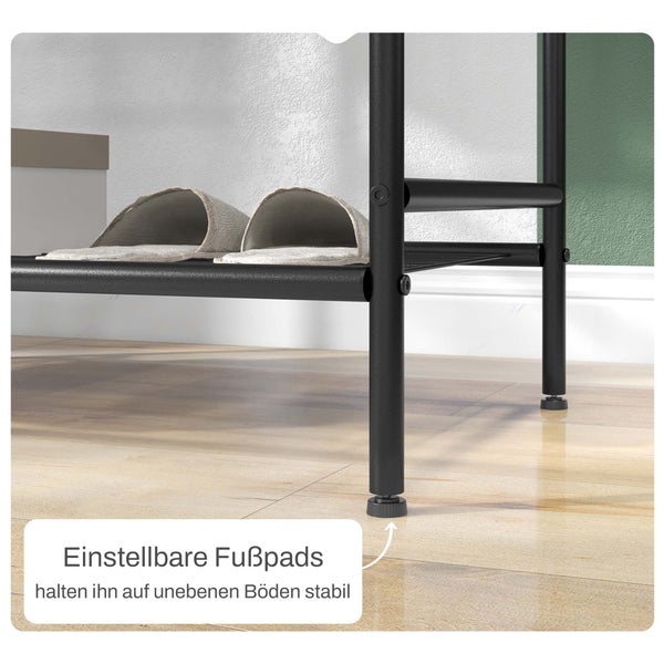 HOMCOM Kleiderständer Garderobenständer mit 2 Kleiderstangen und Ablage, Haken, Garderobe aus Stahl und Bambus für Schlafzimmer, Ausstellungen, Waschküche, Waschküche, Schwarz