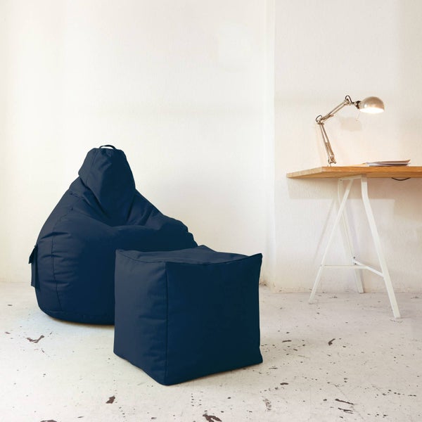 Green Bean Sitzsack-Hocker 40x40x40cm mit EPS-Perlen Füllung - Fußhocker Fußkissen Sitz-Pouf für Sitzsäcke - Bodenkissen für Kinder und Erwachsene - Fußablage Sitzkissen Sitzhocker Dunkelblau
