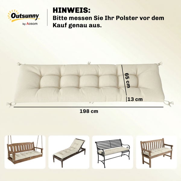 Outsunny Logo. Gesteppte Polsterauflage für Gartenmöbel mit den Maßen 198 Zentimeter mal 65 Zentimeter und 13 Zentimeter Dicke.