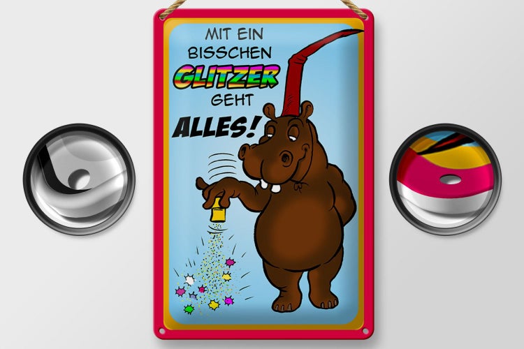 Blechschild Spruch 20x30cm mit bisschen Glitzer geht Alles