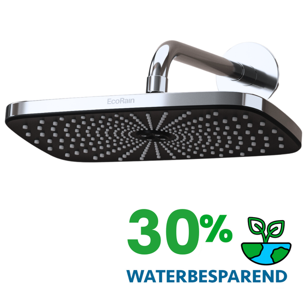 EcoRain 30% Wassersparender Regenduschkopf Melvin 30 CM mit Wand-Duscharm und Schlauchanschluss - Hoher Wasserdruck - Universeller Anschluss - Anti-Kalk Duschkopf - Chrom