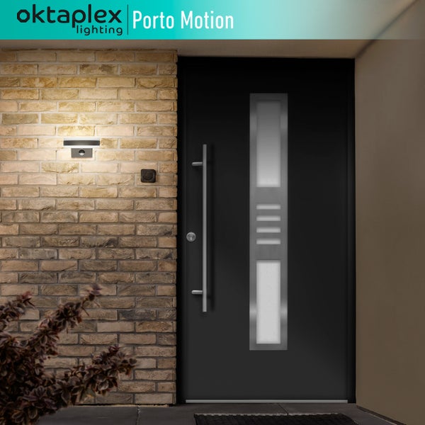 LED Außenlampe mit Bewegungsmelder Porto 15W 3000K Warmweiß IP65 anthrazit Außenbeleuchtung Wand Wandleuchte
