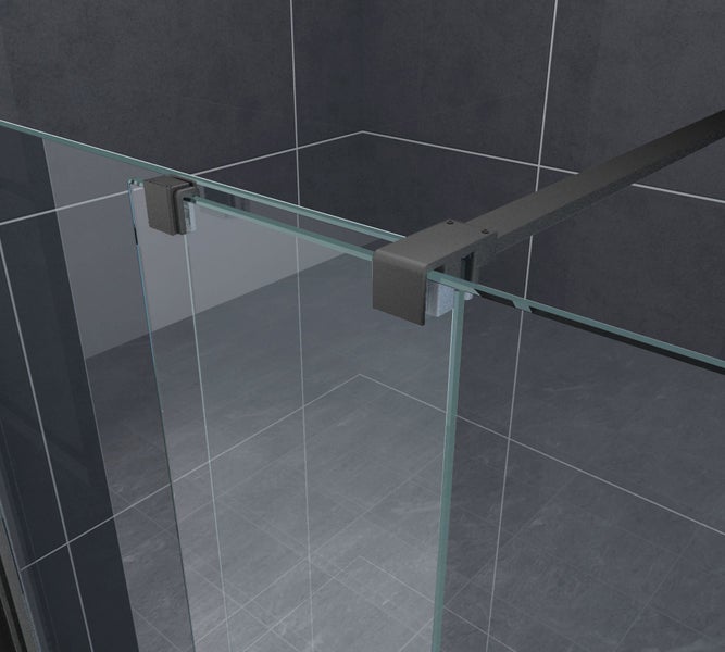 Detailansicht einer Duschkabine mit Glaswand und Halterung