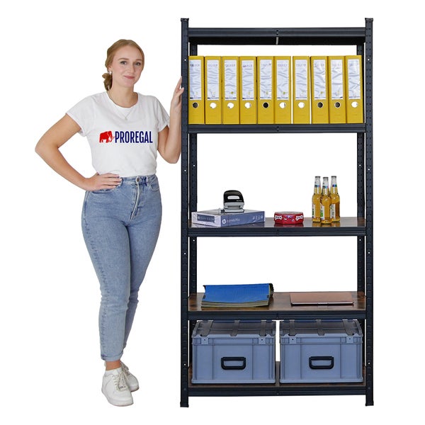 PROREGAL Vintage Series Schwerlastregal Ragnar für Gesamtlast 400 kg Maße: 180x90x40cm Vintagebraun-Schwarz, Kellerregal, Steckregal, Garagenregal, Lagerregal