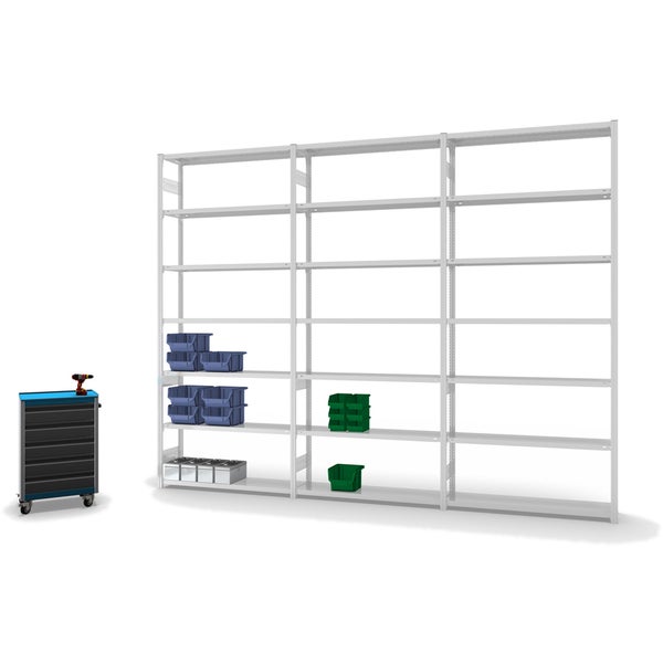 PROREGAL Fachbodenregal Stecksystem T-Profil Light-Duty Grundregal HxBxT 300 x 130 x 30 cm 7 Ebenen Fachlast 175 kg Beidseitig Nutzbar Lichtgrau