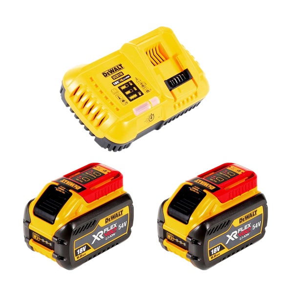 DeWalt Schnellladegerät DCB118 mit zwei FlexVolt 18 Volt oder 54 Volt 9,0 Amperestunden Lithium-Ionen Akkus.