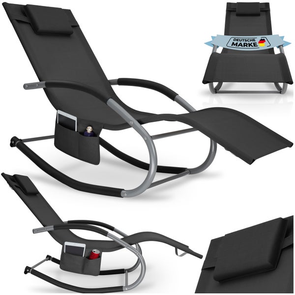 Gartenliege tectake Taya abnehmbares Kopfpolster, seitliche Aufbewahrungstasche ergonomisch, mit Komfort-Schwingbewegung schwarz