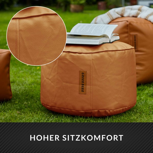 Green Bean Sitzhocker aus Kunstleder - Pouf mit EPS Perlen Füllung - 43 x 30 cm - perfekte Ergänzung zum Sitzsack - Sitzwürfel Sitzkissen Hocker Fußhocker - Cognac