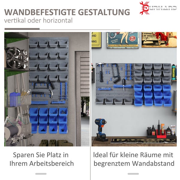 DURHAND, Wandregal mit Stapelboxen, Werkzeuglochwand, 54B x 22T x 95H cm, PP, Blau