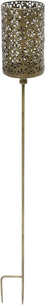 Dekoleidenschaft Gartenstecker Ornament aus Metall in gold / braun mit Windlichtglas, 100 cm hoch, Dekostecker, Kerzenhalter, Gartendeko für Draußen