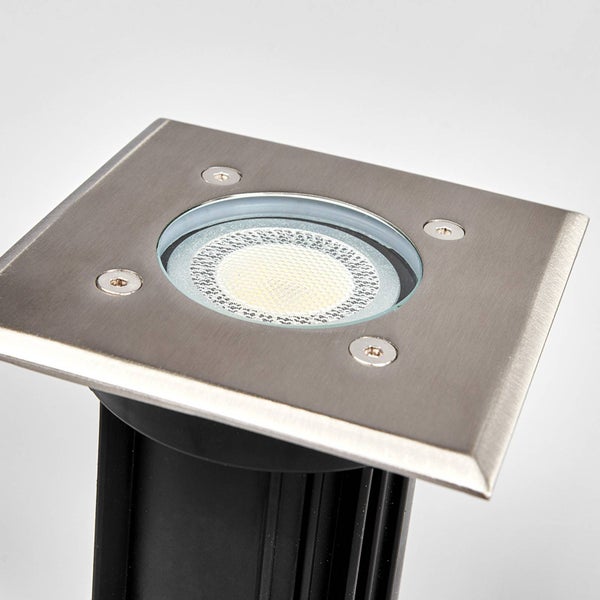 Lindby Bodeneinbaustrahler Insa (wasserdicht (Modern) in Alu aus Edelstahl (1 flammig, GU10) - Bodeneinbauleuchte außen