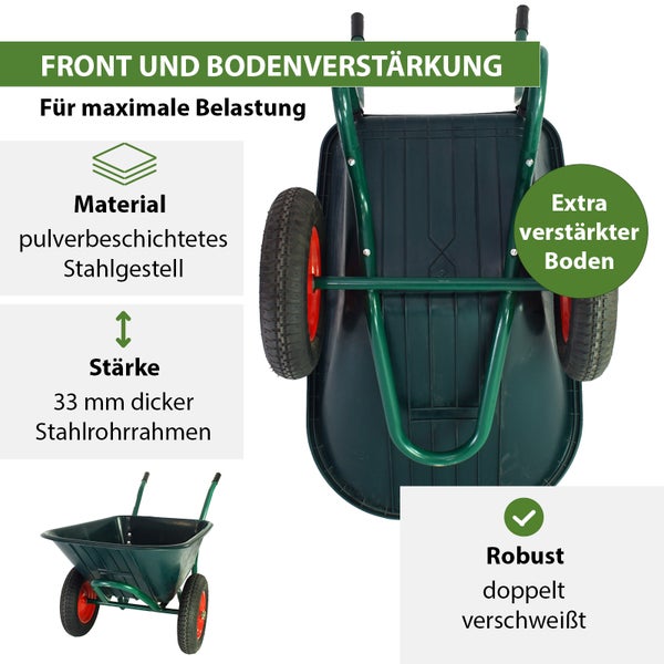Schubkarre mit pulverbeschichtetem Stahlgestell und verstärktem Boden