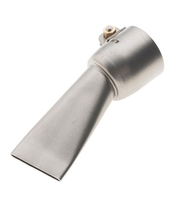 Breitstrahldüse für Heißluftgebläse aus Metall mit Klemmschraube für gleichmäßige Luftverteilung.