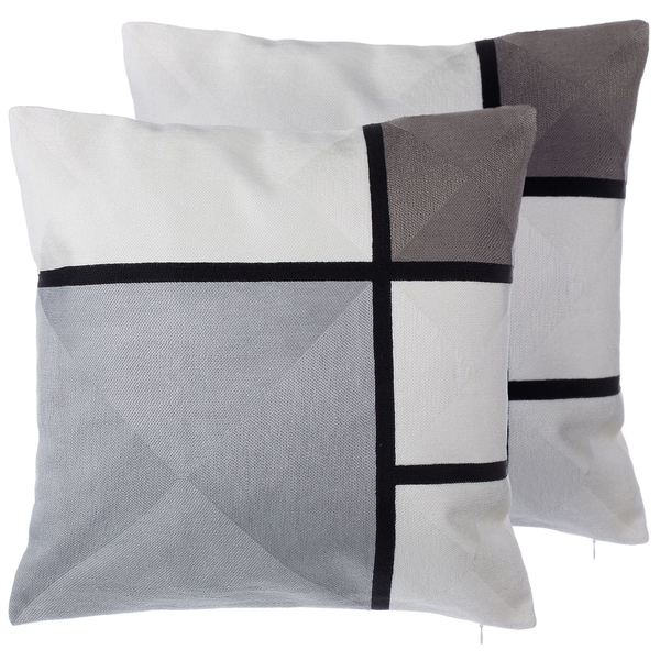 Dekokissen 2er Set WEDELIA Baumwolle 45 x 45 cm Grau Geometrisches Muster