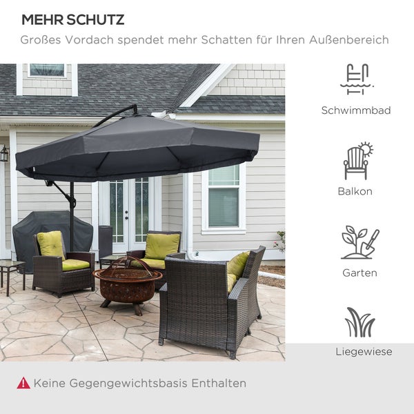 Outsunny 360° Drehbarer Ampelschirm, Sonnenschirm mit Handkurbel und Moskitonetz, für 8 Personen, 295 x 295cm, Stahl, Polyester, Dunkelgrau