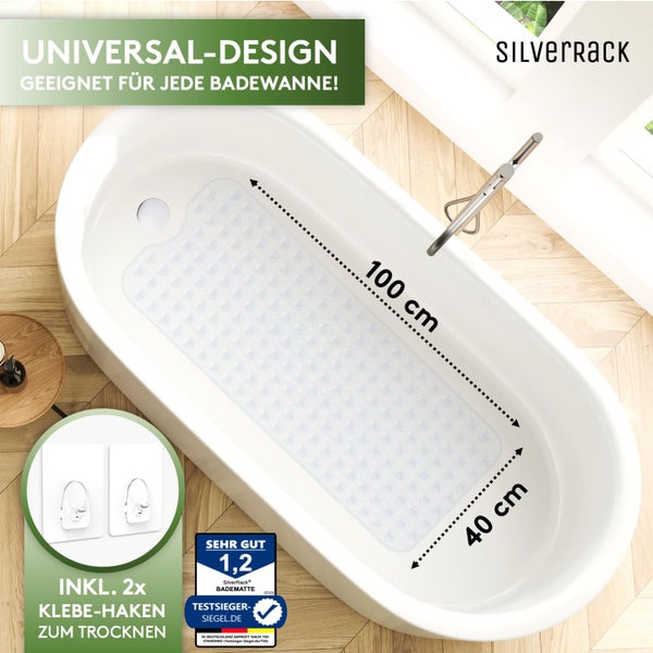 SilverRack Badewannenmatte 100x40 cm (Babyblau) - Antirutschmatte Badewanne BPA frei für Kinder und Babys - Duschmatte schimmelresistent & maschinenwaschbar - Badematte rutschfest