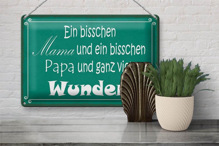 Blechschild Spruch 30x20cm bisschen Mama Papa viel Wunder